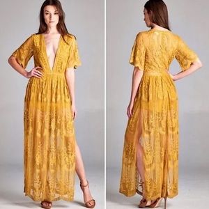 Marigold Lace Plunge Dress